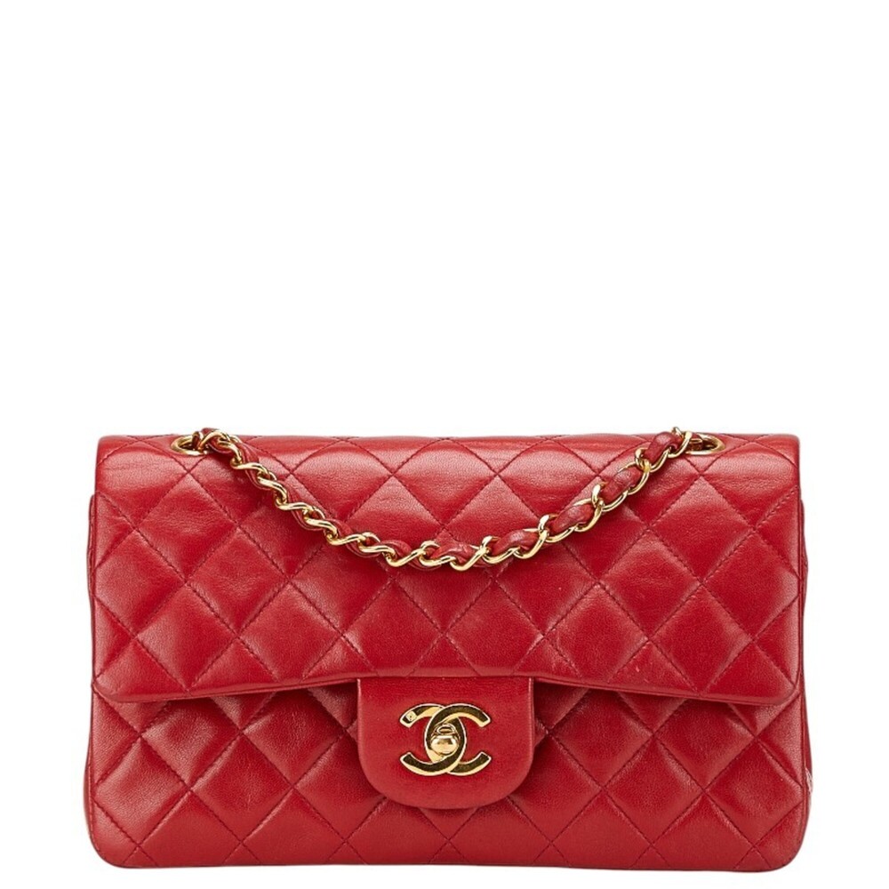 CHANEL Matelasse 23 Double Flap Coco Mark Chain Shoulder Bag in Red Lambskin ...